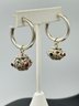 Modernistic Sterling Silver Unique Hoop & Ball Gemstone Earrings