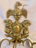 Mid 20th Century Federal Style Eagle Top Brass 3 Arm Candle Sconces