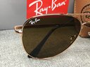 Brand New RAY BAN Aviator Sunglasses - Rose Gold Frame - Brown Lenses - Box - Case - Booklet - Cloth - NEW !