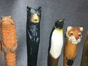 Wonderful Set Of Ten (10) Vintage Hand Carved Folk Art Pens With Store Display Stand - Adorable - NICE LOT !
