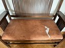 Vintage Stickley Bench With Slats & Leather Seat, Extra Cushion Included