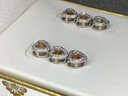 Very Pretty Sterling Silver / 925 Earrings With White & Golden Topaz Heart Drop Earrings - Very Nice Pair !