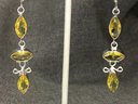 Lovely Brand New Sterling Silver / 925 Drop Earrings With Yellow Topaz - Very Pretty - New Never Worn
