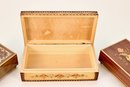 Pair Of Marquetry  Inlaid Wood Music Boxes And Cigar Box Made In Italy