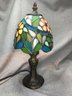 Lovely Small Tiffany & Co. Style Boudoir Lamp - Leaded Stained Glass - Bronze Finished Base - Very Nice !