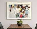 Listed Artist Charles Levier Large Watercolor 'Girls With Flowers' (France 1920-2003) 40' X 28' (H)