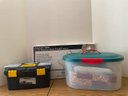 Sewing Accessories Lot - Extension Table, Threads, Fabric