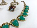 (2) Pair Earrings And Green Stone Necklace