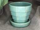 Three Vintage McCOY Pottery Pieces - Including Large Green Jardiniere And Two Flower Pots - All For One Bid !