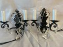 Pair 2 Very Nice Light Black Wrought Wall Sconces With Prisims