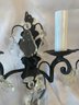 Pair 2 Very Nice Light Black Wrought Wall Sconces With Prisims
