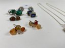 Glass Bead Natural Stone And Sterling Necklace And Earrings Group