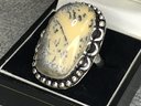 Very Nice Large 925 / Sterling Silver Cocktail Ring With Marbled Jasper Gemstone - Very Nice Ring - Brand New