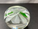 Vintage Floral Art Glass Paperweight (Unsigned)