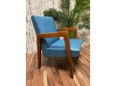 Vintage Solid Wood Framed Mid Century Armchair W/ Turquoise Upholstery