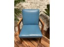 Vintage Solid Wood Framed Mid Century Armchair W/ Turquoise Upholstery