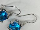 Wonderful Brand New STERLING SILVER / 925 Earrings With Light Blue Topaz And White Topaz Accent Stones