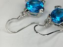 Wonderful Brand New STERLING SILVER / 925 Earrings With Light Blue Topaz And White Topaz Accent Stones