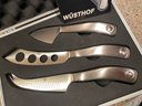 Set Of 3 Wusthof German Knives In Metal Case Along With A Wusthof Knife Sharpener