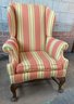 Red Stripped Wing Back Chair Sturdy