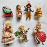 7 Bisque Christmas Ornaments, Some Vintage