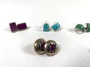 Party Of (5) Sterling Silver And Natural Stone Pierced Earrings