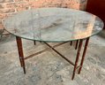 Glass Top Round Table With Bamboo Style Folding Legs