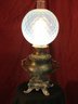 Fabulous Bradley & Hubbard Electrified Oil Lamp With Rare 10' Opalescent Thumb Print Glass Globe