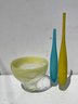 A Trio Of Modern Art Glass Vessels - Bud Vases And Bowl
