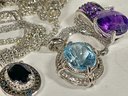 Lot 5 Fine Gemstone Sterling Silver Chains Necklaces And Gemstone Sterling Silver Ring