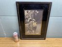 Antique Framed Print Of 2 Children. One With Cossak Hat. Black Paint Starting To Flake.