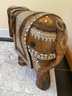 Exceptional Large And Very Heavy Hand Carved Rosewood Elephant With Bone Inlay.  22' Tall