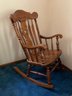 Vintage Oak Rocking Chair With Heart Cut Out And Simple Floral Engraving