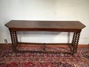 Fabulous Long Antique Tiger Oak Refectory Table With Barley Twist Legs / Stretcher - Original To House 1880s