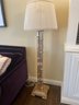 SET OF TWO Silver Leaf Bamboo Designer Floor Lamps With Quilted Shades 59'