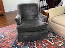 Custom Upholstered Gray Granite Reading Chair In Jack Lenor Larsen Fabric With Feather Filled Seat Cushion