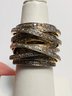 LARGE GOLD OVER STERLING SILVER GENUINE DIAMOND CROSSOVER RING