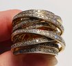 LARGE GOLD OVER STERLING SILVER GENUINE DIAMOND CROSSOVER RING