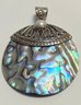LARGE STERLING SILVER SHELL AND PEARL PENDANT SIGNED MERAN
