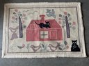 Vintage Folk Art Hooked Rug, Two Black Cats (a) 39' X28'