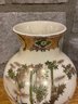 Asian Botanical Motif Vase With Gold Leaf Trim - Heavily Crazed