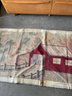 Vintage Folk Art Hooked Rug, A Red Bridge  House   (g) 54' X31'
