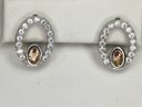 Brand New 925 / Sterling Silver Earrings With White & Orange Topaz - Very Pretty - New Never Worn - NICE !