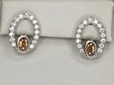 Brand New 925 / Sterling Silver Earrings With White & Orange Topaz - Very Pretty - New Never Worn - NICE !