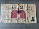 Vintage Folk Art Hooked Rug, Two Cats And A Pair Of Birds.   (J) 41' X29'