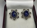 Very Pretty 925 / Sterling Silver Earrings With Lapis Lazuli - Very Nice - Brand New Never Worn - VERY NICE !