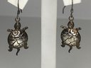 Wonderful Vintage 925 / Sterling Silvert Turtle Earrings - With Shepard Hook Mount - Nice Vintage Pair