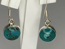 Lovely 925 / Sterling Silver Earrings With Green Turquoise - Highly Polished - Brand New Never Worn !