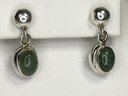 Unusual Brand New Sterling Silver / 925 And Green Quartz Earrings - Never Worn - New Never Worn - Nice !