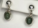 Unusual Brand New Sterling Silver / 925 And Green Quartz Earrings - Never Worn - New Never Worn - Nice !
